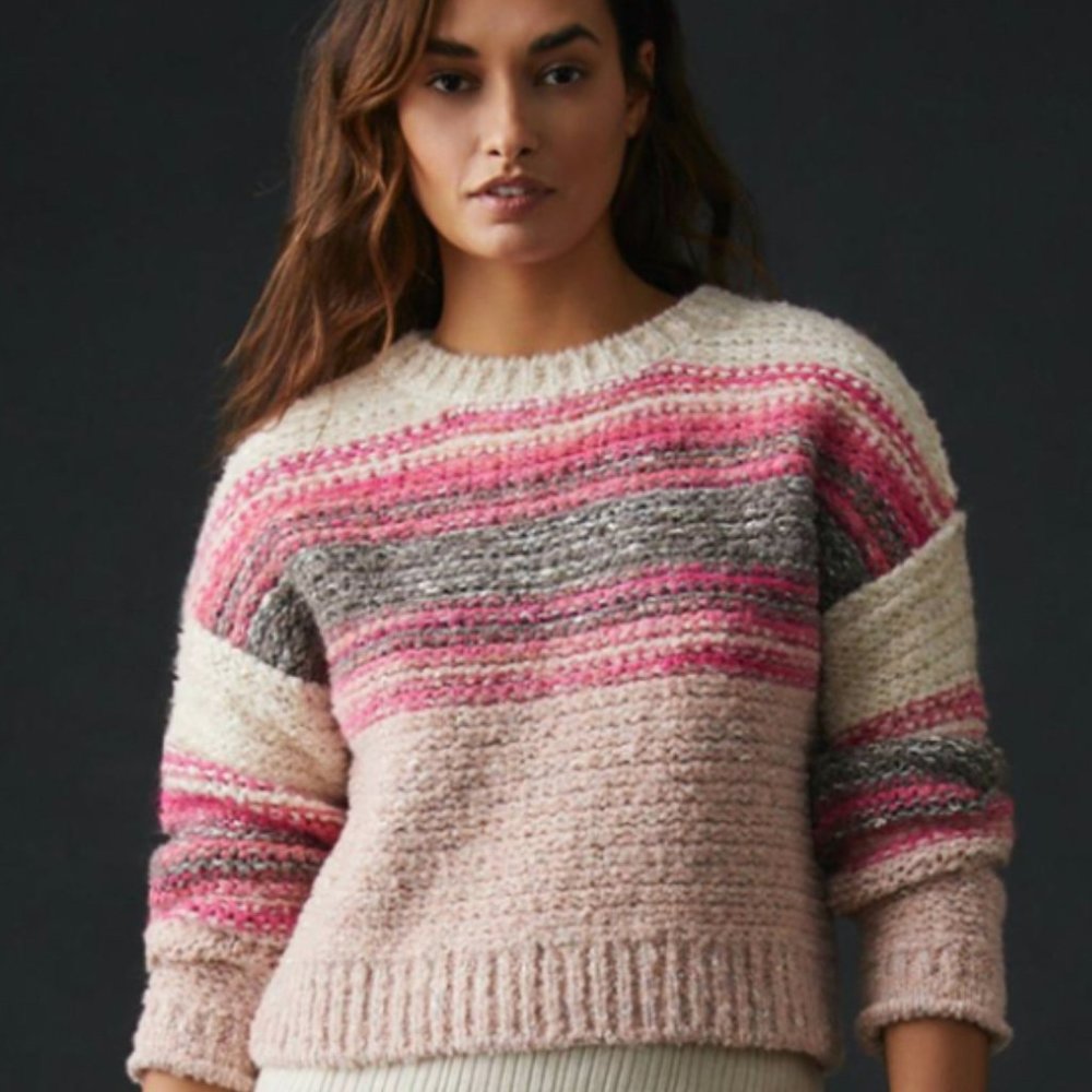 Pilcro Anthropologie Wool Blend Oversized Chunky Knit Crew Pullover Sweater Pink